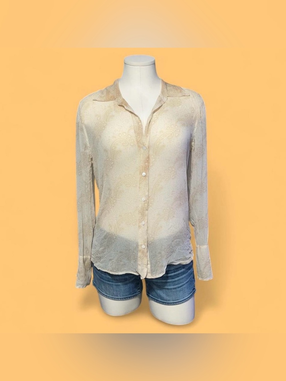 Banana Republic Cream Paisley Sheer Button-Down Blouse